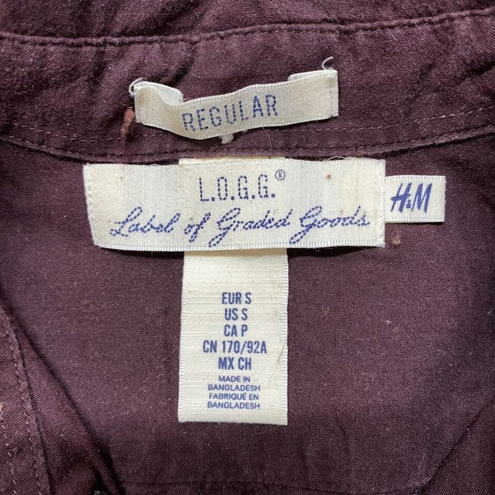 L.O.G.G. by H&M Regular Fit Button Down Burgundy Casual Shirt Men's Size Small - Picture 2 of 8